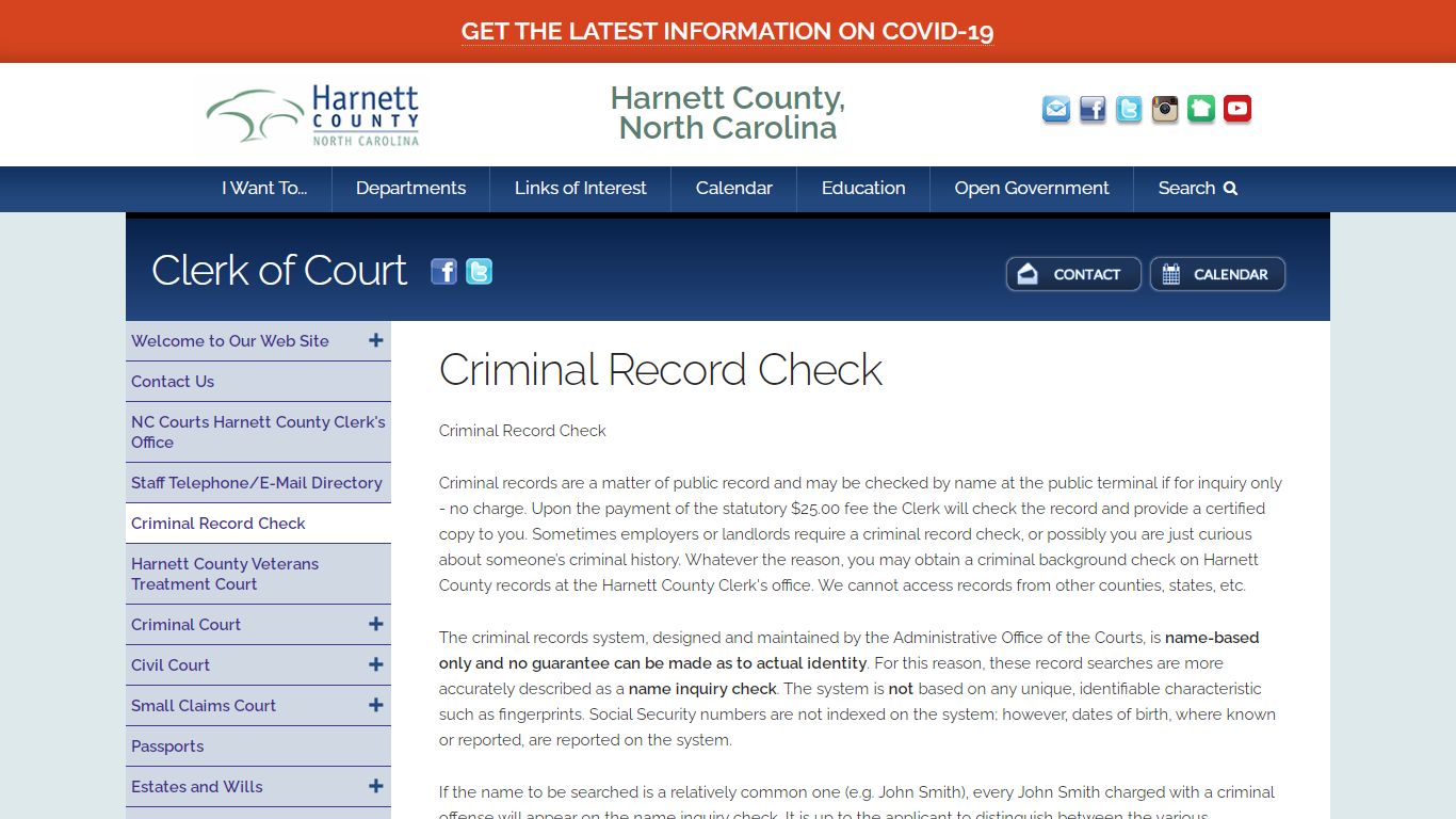 Harnett County, Clerk of Superior Court, Criminal record ...
